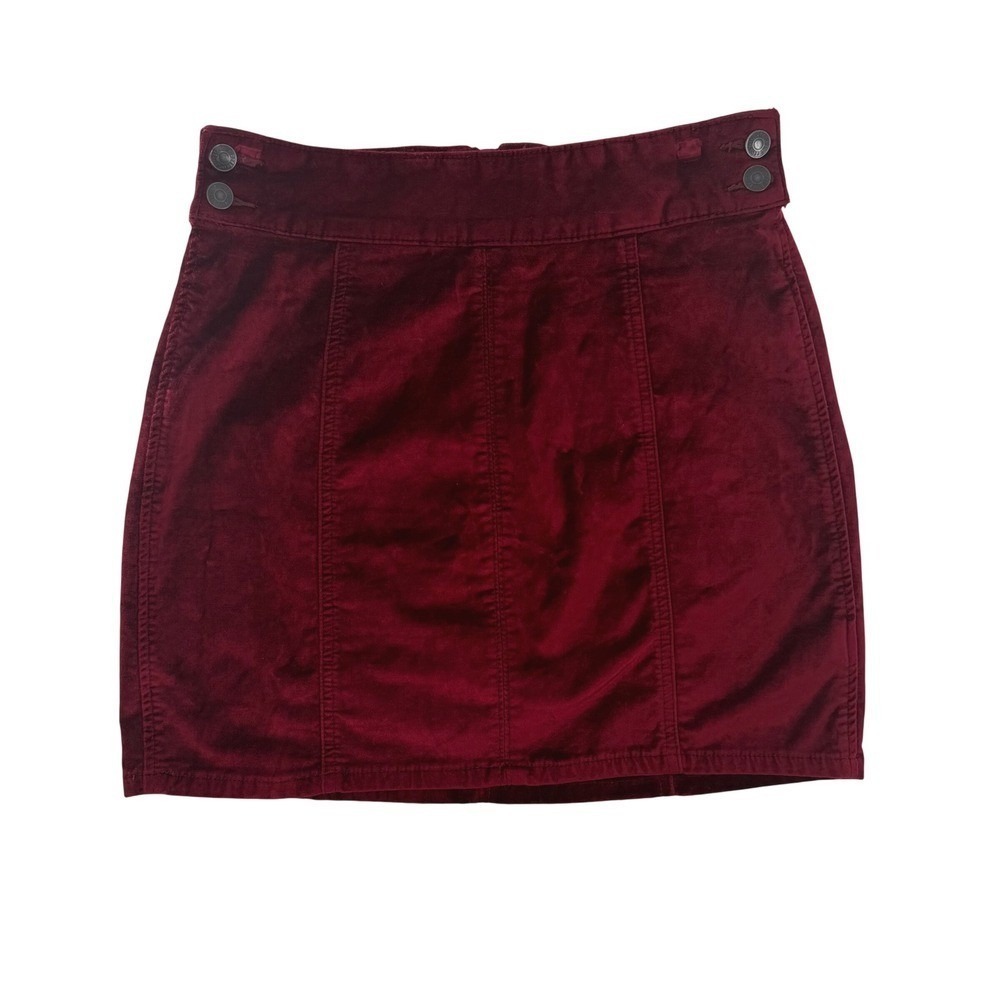 Free People Burgundy Velvet Mini Skirt Button Side Back Zip W 29 61855-16515125 - Picture 3 of 10